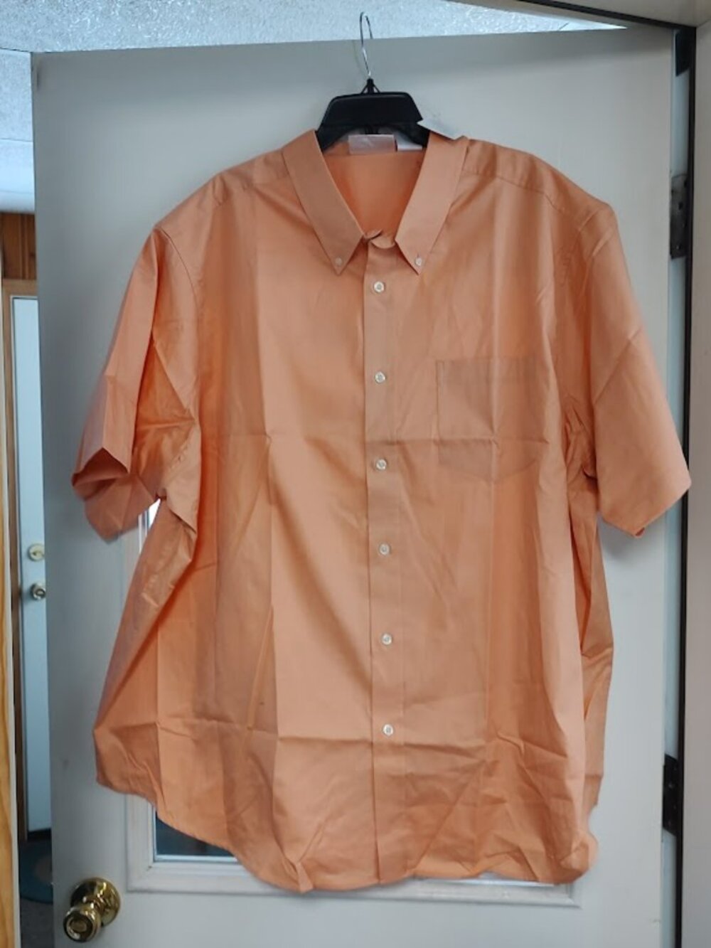 New King Size Orange Short Sleeve Button Down Shirt Size Men's 4XL